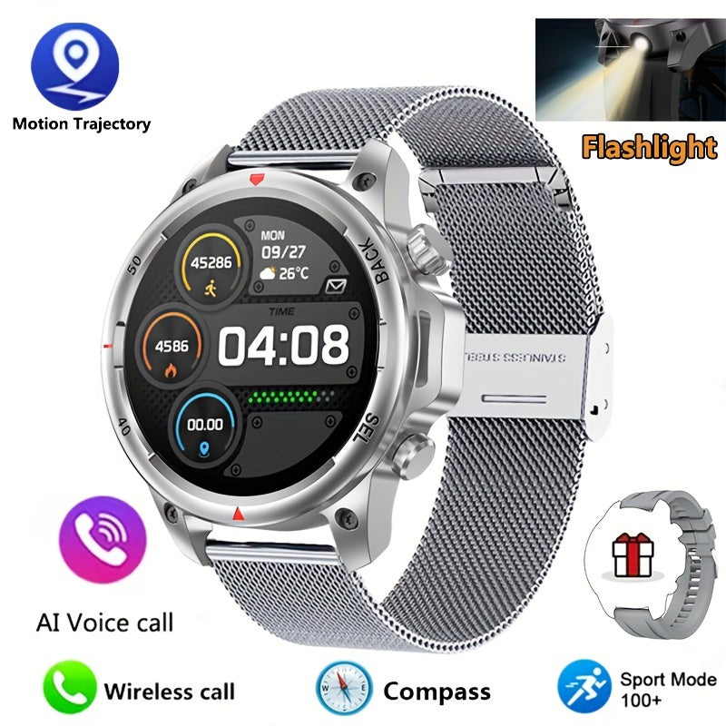 OHUGNA 2024 New GPS Motion Trajectory Smart Watch For Men LED Lighting 360*360 HD Screen AI Voice Wireless Call NFC Smartwatch, Compass Sport Fitness Tracker Watches Outdoor Sports Smart Watch For Men Father's Day Gift