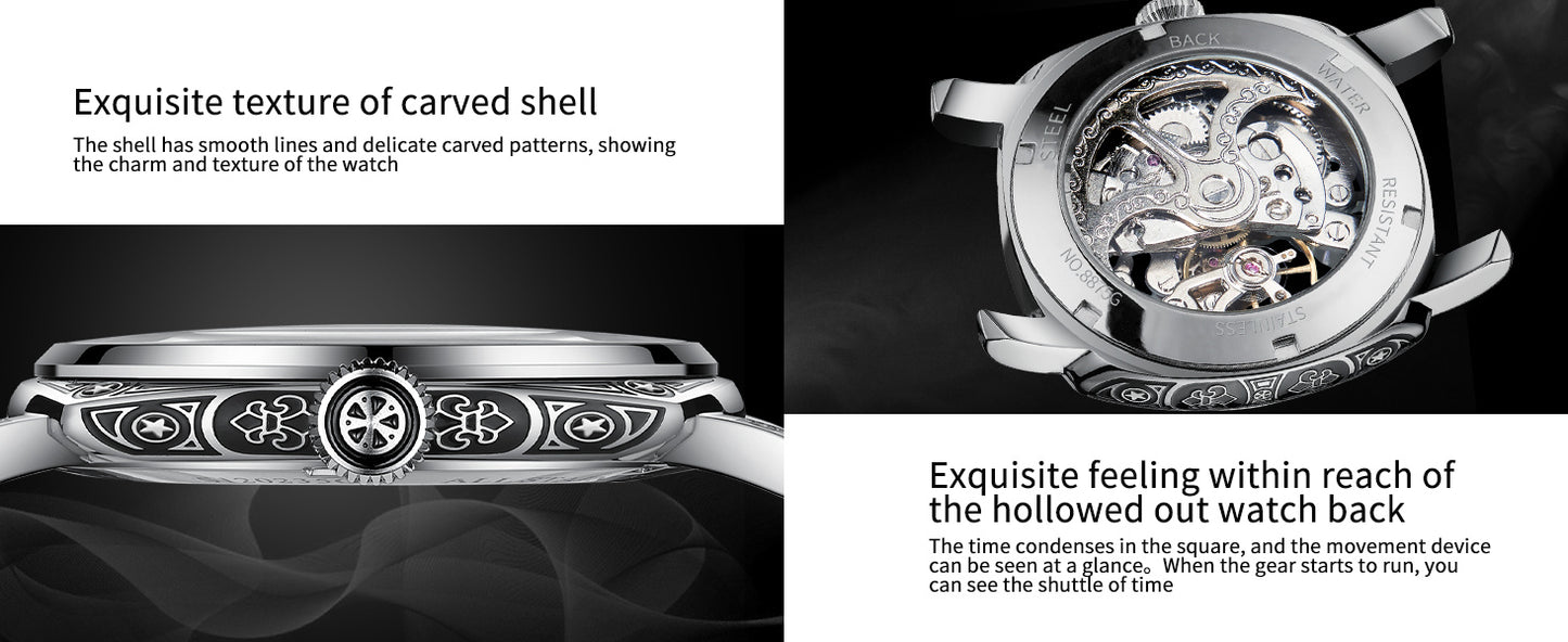 Automatic Watches for Men, Waterproof Watches for Men Stainless Steel Strap Skeleton Self-Winding Mechanical Watch Dial Wrist Watch