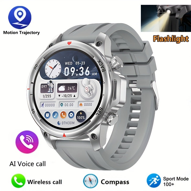 OHUGNA 2024 New GPS Motion Trajectory Smart Watch For Men LED Lighting 360*360 HD Screen AI Voice Wireless Call NFC Smartwatch, Compass Sport Fitness Tracker Watches Outdoor Sports Smart Watch For Men Father's Day Gift